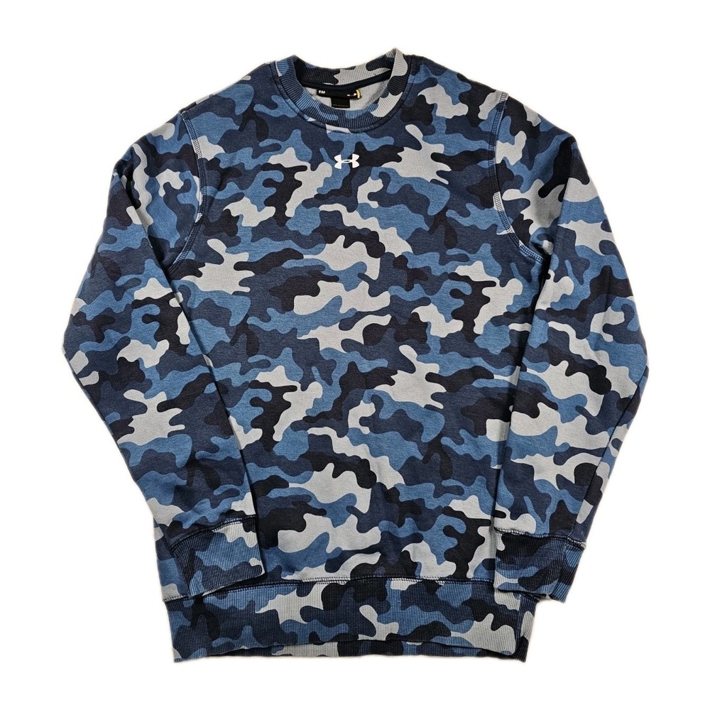 Under Armour‎ Mens Small Blue Camo Crewneck Sweatshirt Loose Fit UA Fleece